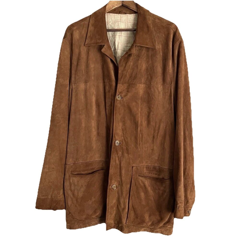 Longhi Made In Italy Mens Suede Goat leather Linen Car Coat Size 54 IT 44 US